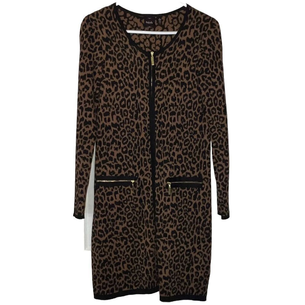 Rafaella Long Sleeve Dress Wmns Sz‎ Small Animal Print Full Zip Leopard Party